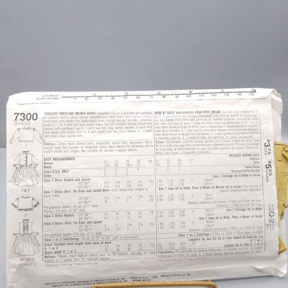 Vintage Sewing PATTERN Simplicity 7300, Toddlers 1985 Dress and Jacket, Child - Picture 2 of 2